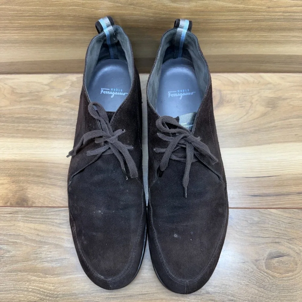 Salvatore Ferragamo Suede Apron Toe Chukka Boot Mens 11 UK 10 Mocha Suede Casual